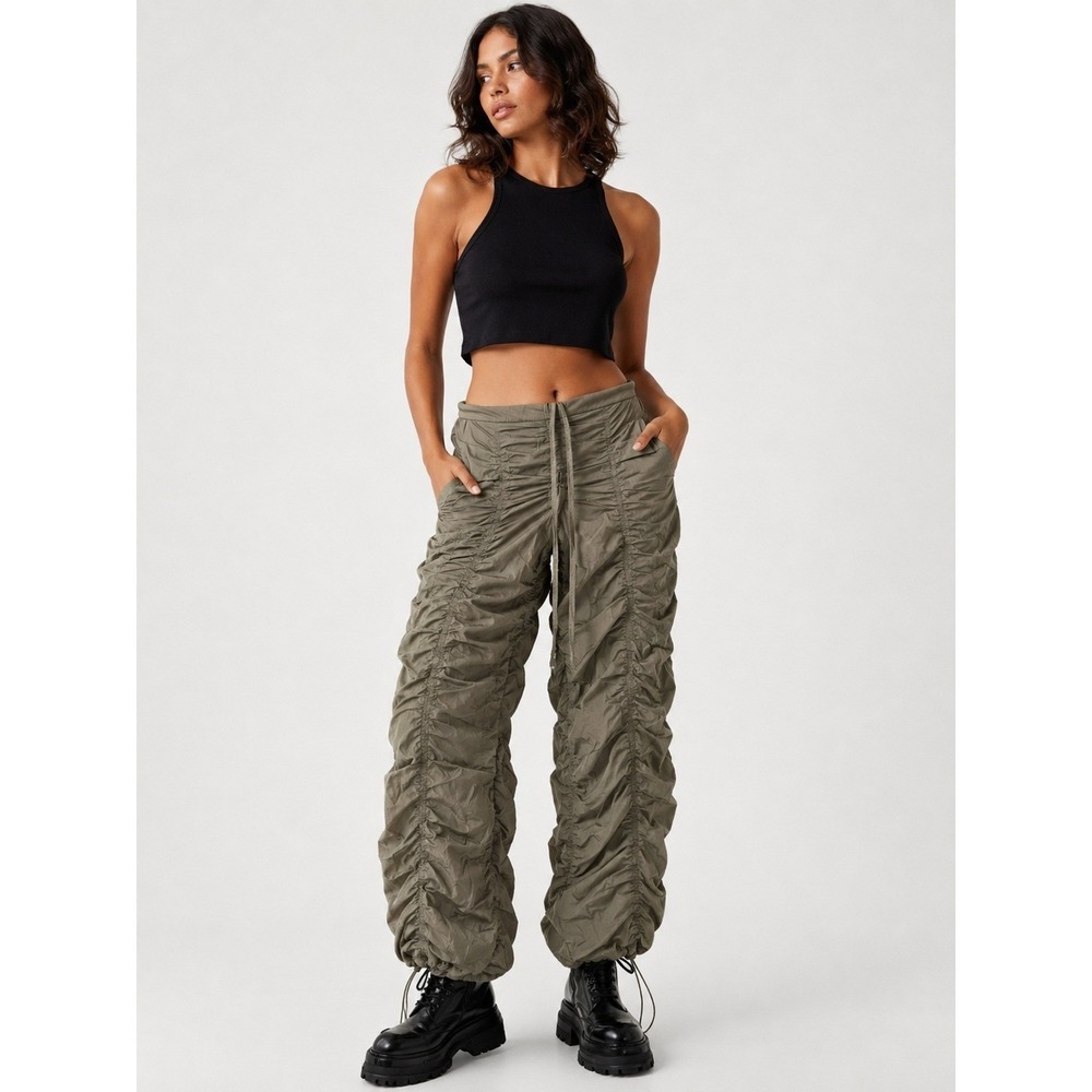 Urban Outfitters Lyla Ruched Pants Green XS Parachute Gorpcore Y2K NWOT New